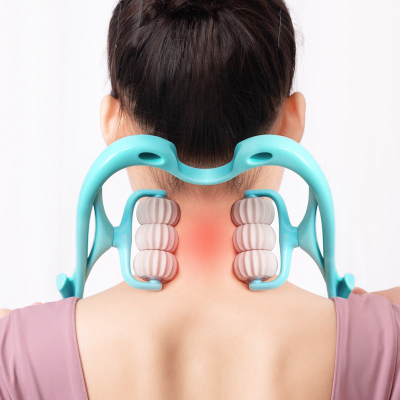 Massageador Cervical Manual Multifuncional de Seis Rolos — Ferramenta de Massagem com Rolo para Alívio e Relaxamento Muscular