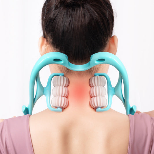 Massageador Cervical Manual Multifuncional de Seis Rolos — Ferramenta de Massagem com Rolo para Alívio e Relaxamento Muscular